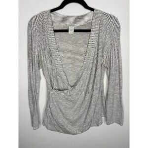 Sundance Faux Wrap Stretch Long Sleeve V-Neck Striped Top Size Large Cotton